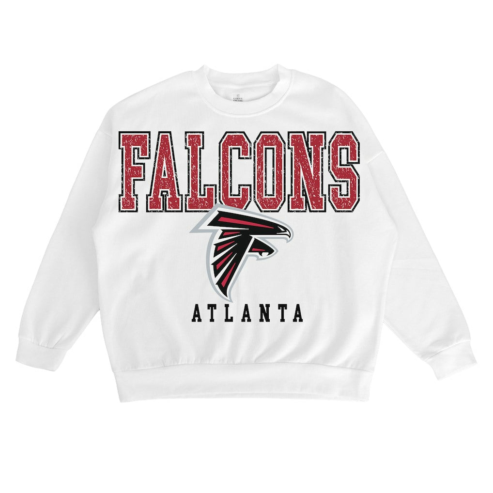 Atlanta Falcons Gameday Couture Women's Sunday Drives Oversized Crewneck Pullover Sweatshirt – White for sale