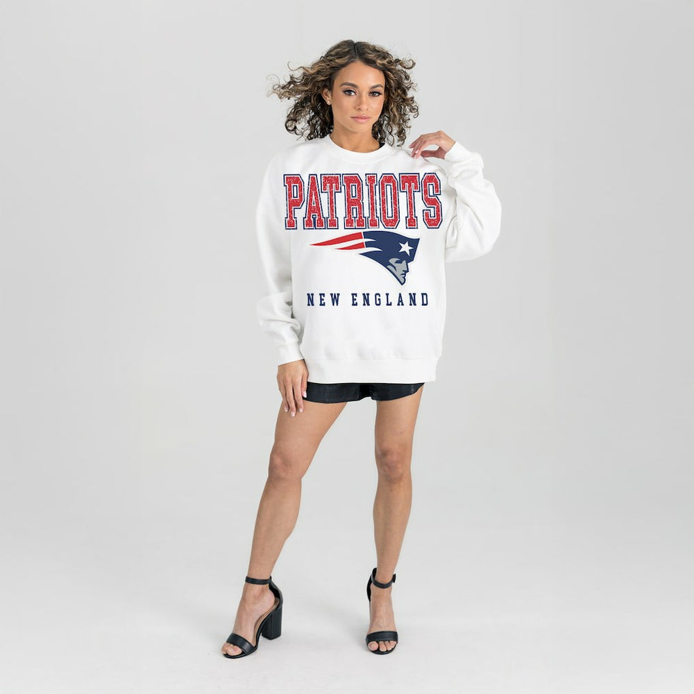 New England Patriots Gameday Couture Women's Sunday Drives Oversized Crewneck Pullover Sweatshirt – White online