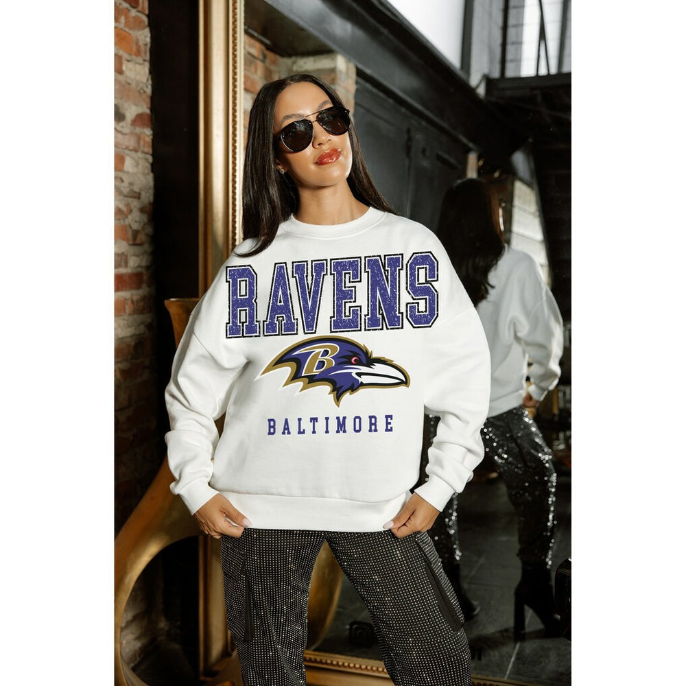 Baltimore Ravens Gameday Couture Women's Sunday Drives Oversized Crewneck Pullover Sweatshirt – White online
