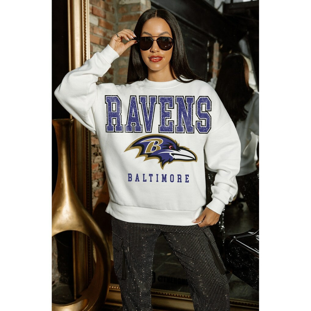 Baltimore Ravens Gameday Couture Women's Sunday Drives Oversized Crewneck Pullover Sweatshirt – White online
