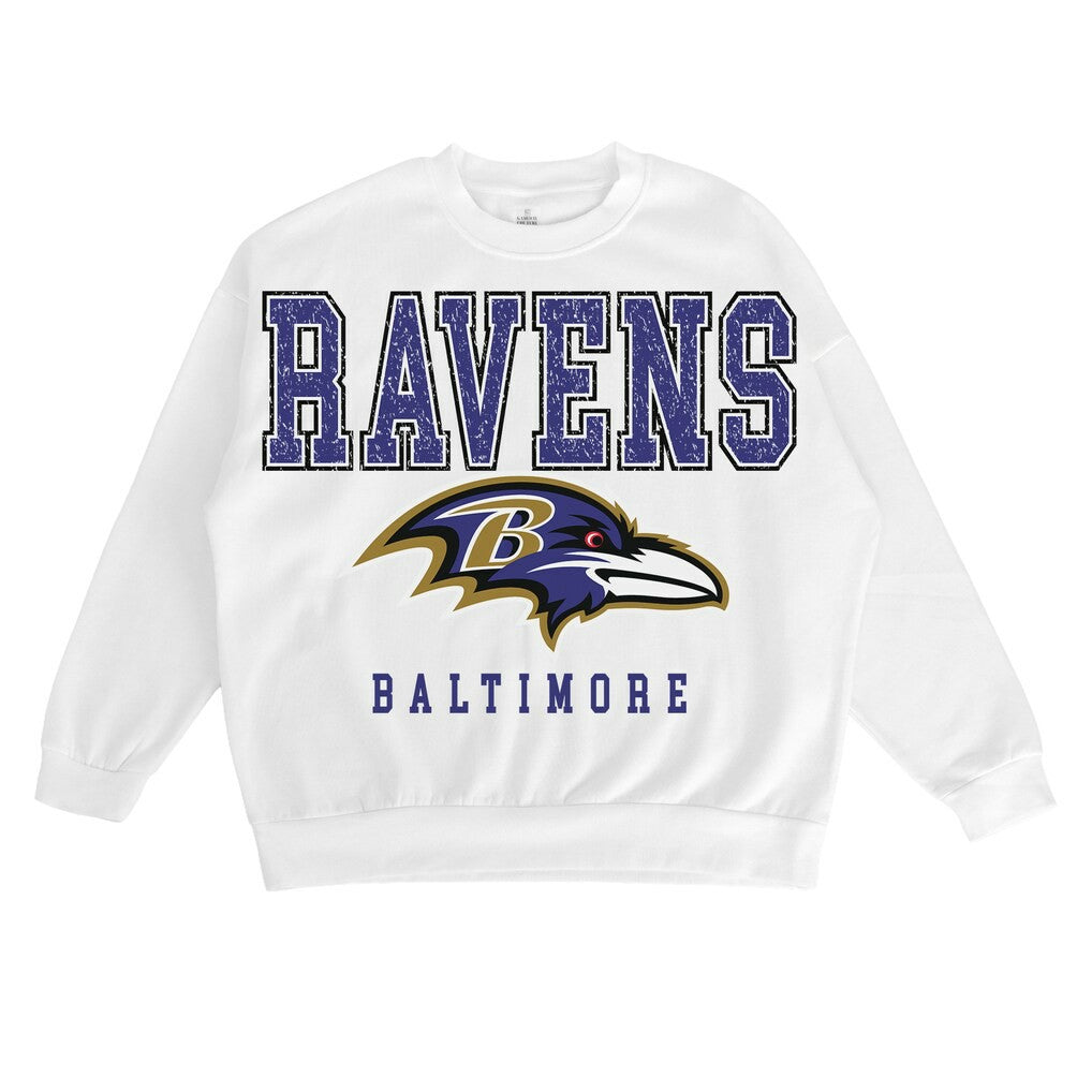 Baltimore Ravens Gameday Couture Women's Sunday Drives Oversized Crewneck Pullover Sweatshirt – White online