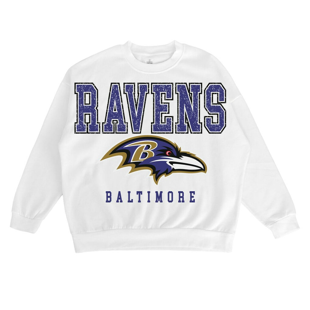 Baltimore Ravens Gameday Couture Women's Sunday Drives Oversized Crewneck Pullover Sweatshirt – White online