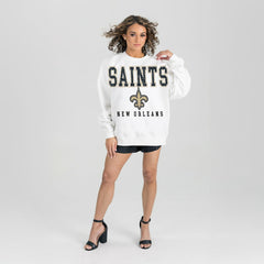 New Orleans Saints Gameday Couture Women's Sunday Drives Oversized Crewneck Pullover Sweatshirt – White cheap
