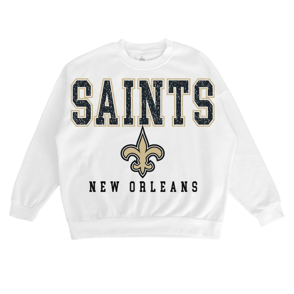 New Orleans Saints Gameday Couture Women's Sunday Drives Oversized Crewneck Pullover Sweatshirt – White cheap