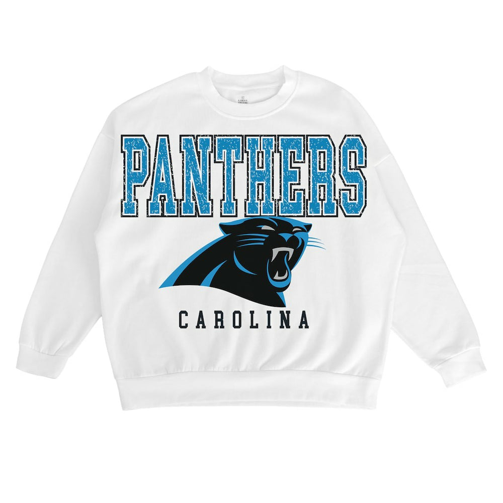 Carolina Panthers Gameday Couture Women's Sunday Drives Oversized Crewneck Pullover Sweatshirt – White on sale