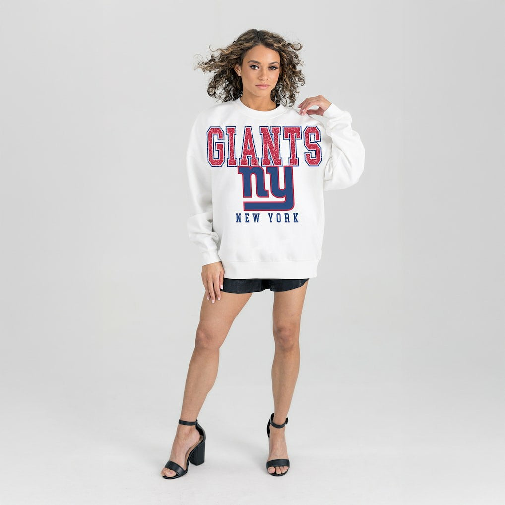 New York Giants Gameday Couture Women's Sunday Drives Oversized Crewneck Pullover Sweatshirt – White discount