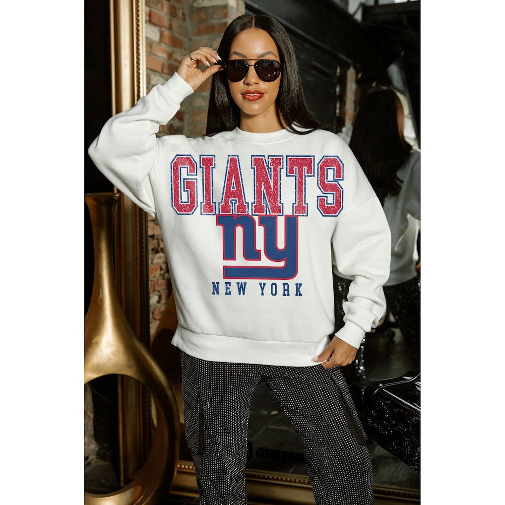 New York Giants Gameday Couture Women's Sunday Drives Oversized Crewneck Pullover Sweatshirt – White discount