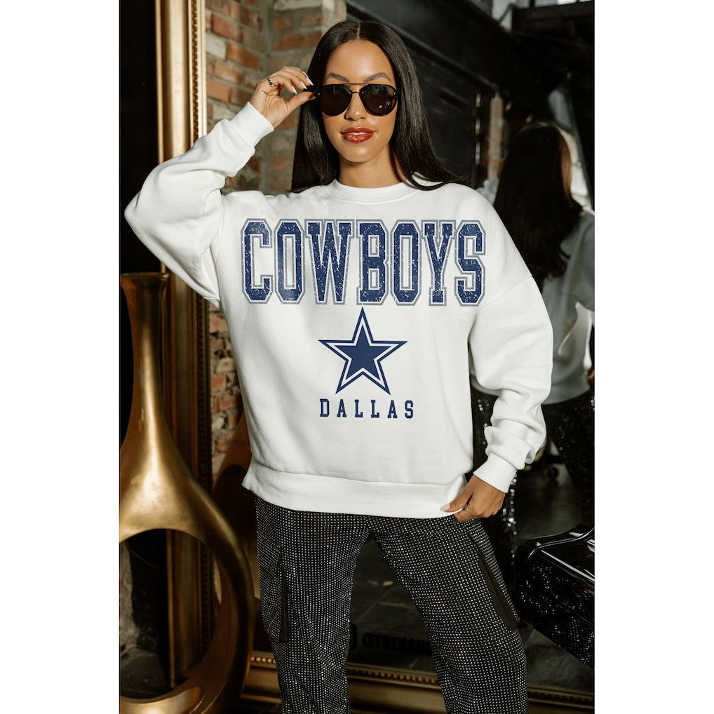 Dallas Cowboys Gameday Couture Women's Sunday Drives Oversized Crewneck Pullover Sweatshirt – White outlet