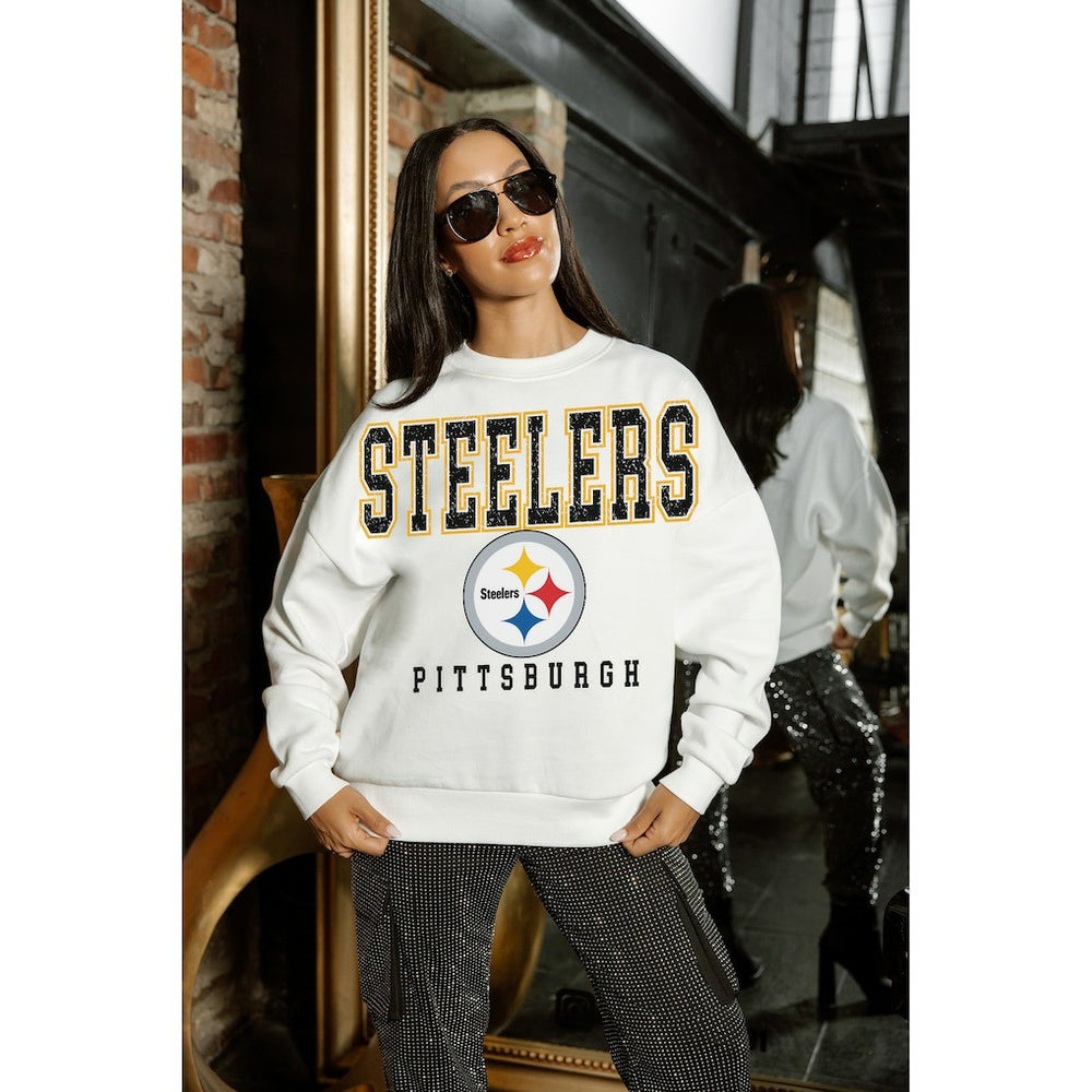 Pittsburgh Steelers Gameday Couture Women's Sunday Drives Oversized Crewneck Pullover Sweatshirt – White online
