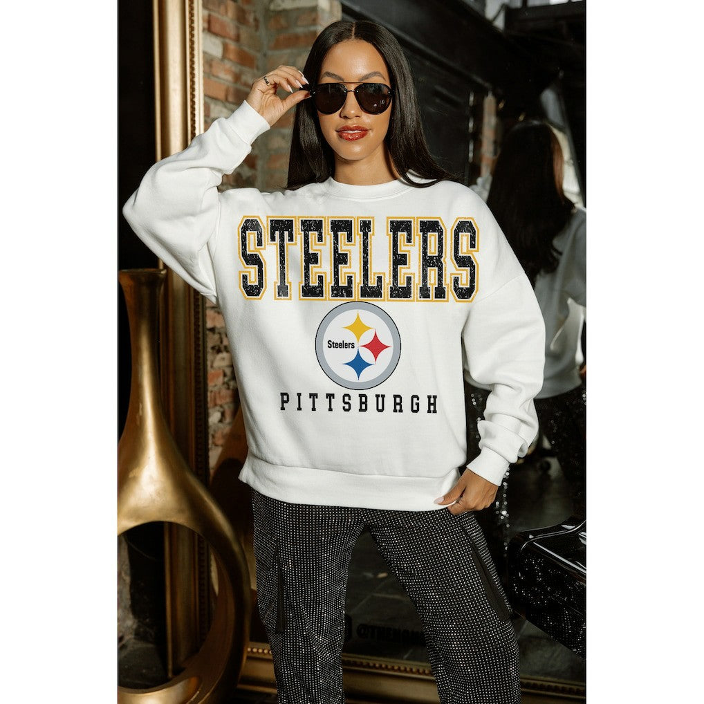 Pittsburgh Steelers Gameday Couture Women's Sunday Drives Oversized Crewneck Pullover Sweatshirt – White online