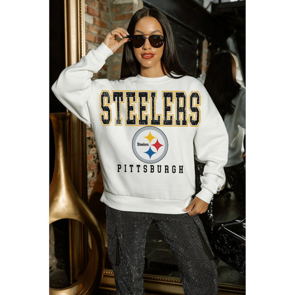 Pittsburgh Steelers Gameday Couture Women's Sunday Drives Oversized Crewneck Pullover Sweatshirt – White online
