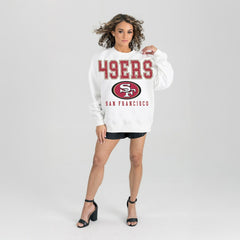 San Francisco 49ers Gameday Couture Women's Sunday Drives Oversized Crewneck Pullover Sweatshirt – White for sale