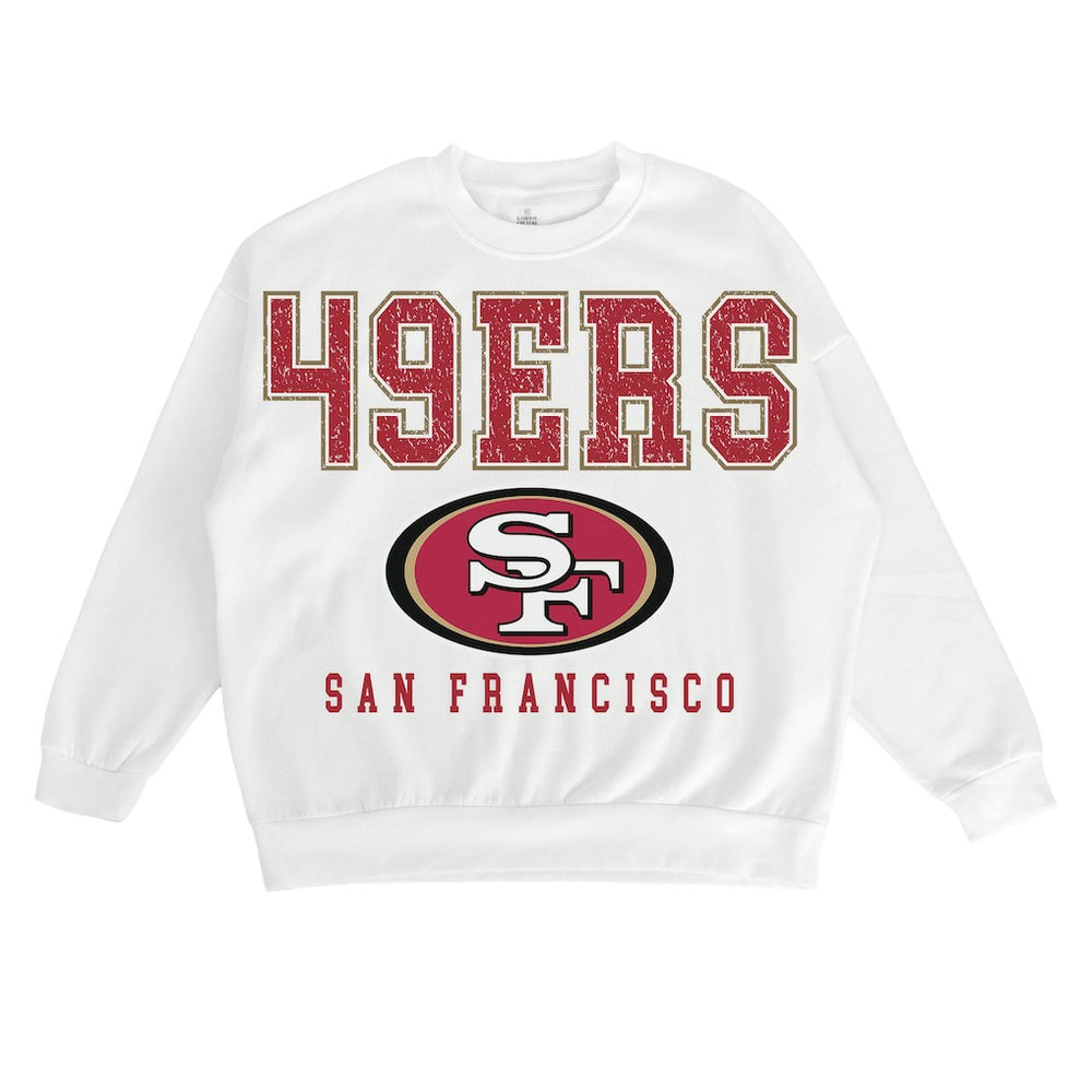 San Francisco 49ers Gameday Couture Women's Sunday Drives Oversized Crewneck Pullover Sweatshirt – White for sale