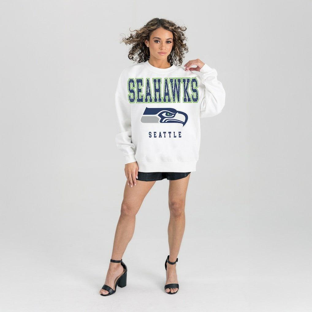 Seattle Seahawks Gameday Couture Women's Sunday Drives Oversized Crewneck Pullover Sweatshirt – White online
