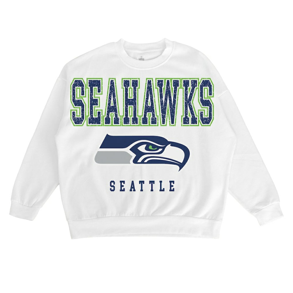 Seattle Seahawks Gameday Couture Women's Sunday Drives Oversized Crewneck Pullover Sweatshirt – White online