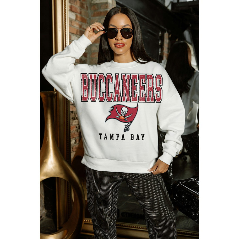 Tampa Bay Buccaneers Gameday Couture Women's Sunday Drives Oversized Crewneck Pullover Sweatshirt – White outlet