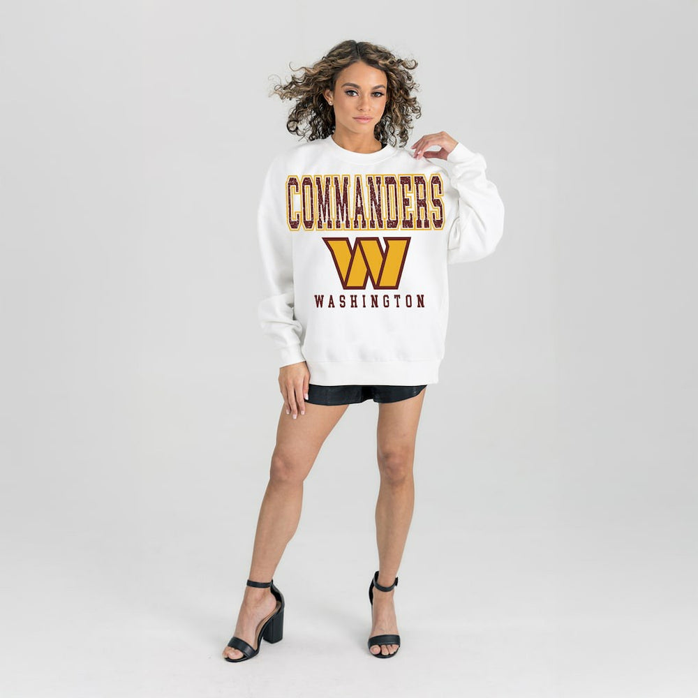 Washington Commanders Gameday Couture Women's Sunday Drives Oversized Crewneck Pullover Sweatshirt – White on sale