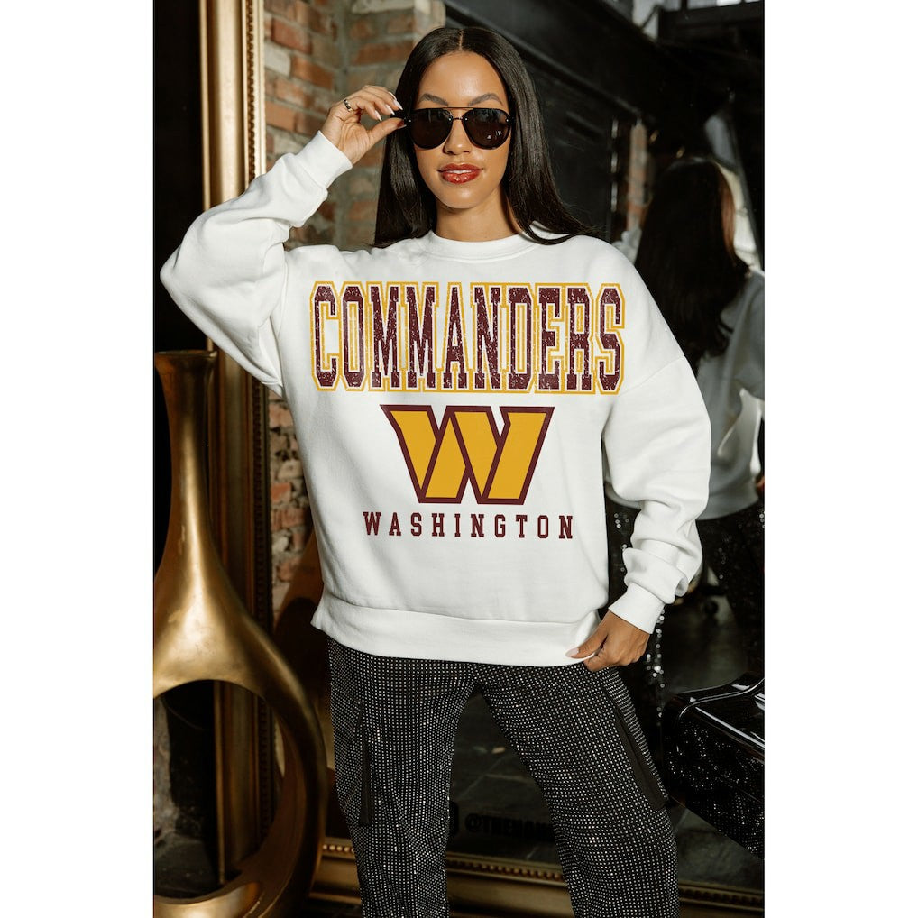 Washington Commanders Gameday Couture Women's Sunday Drives Oversized Crewneck Pullover Sweatshirt – White on sale