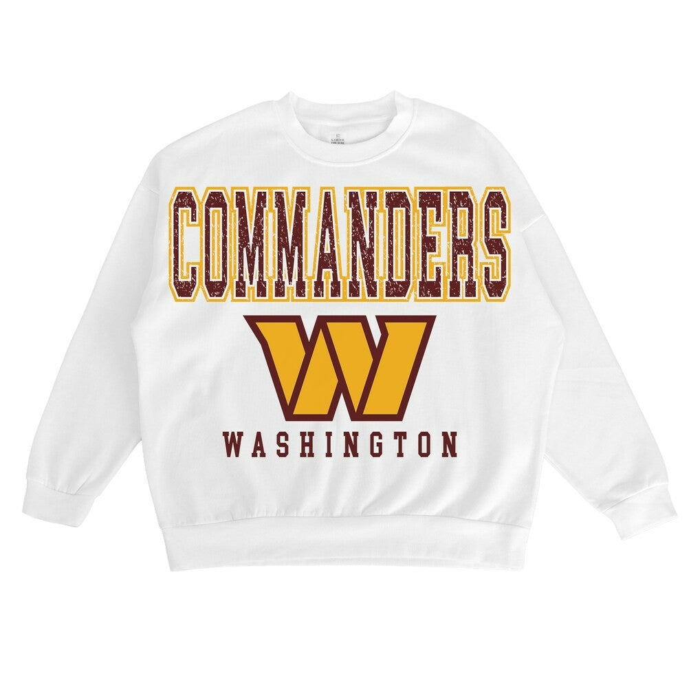 Washington Commanders Gameday Couture Women's Sunday Drives Oversized Crewneck Pullover Sweatshirt – White on sale