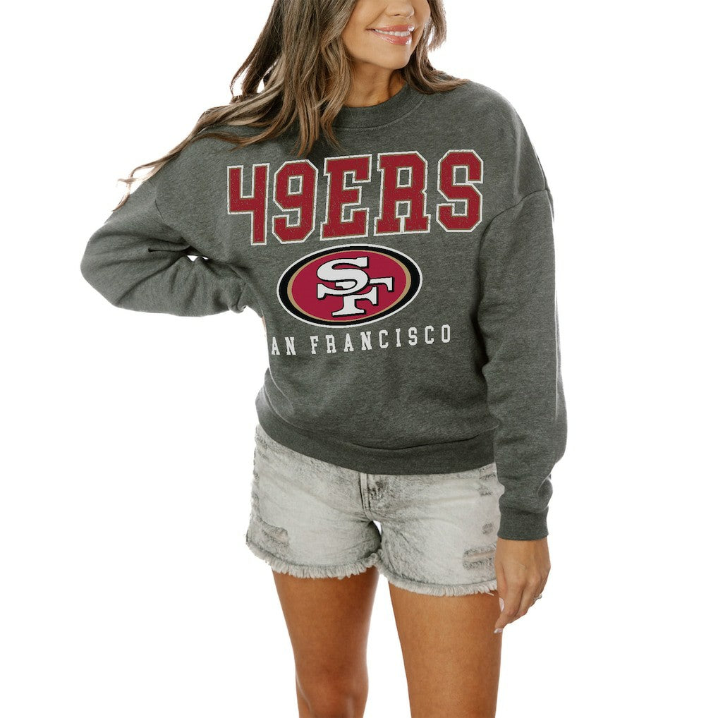 San Francisco 49ers Gameday Couture Women's Oversized Bring The Energy Pullover Sweatshirt – Charcoal cheap