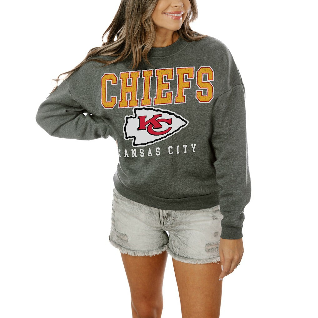 Kansas City Chiefs Gameday Couture Women's Oversized Bring The Energy Pullover Sweatshirt – Charcoal cheap