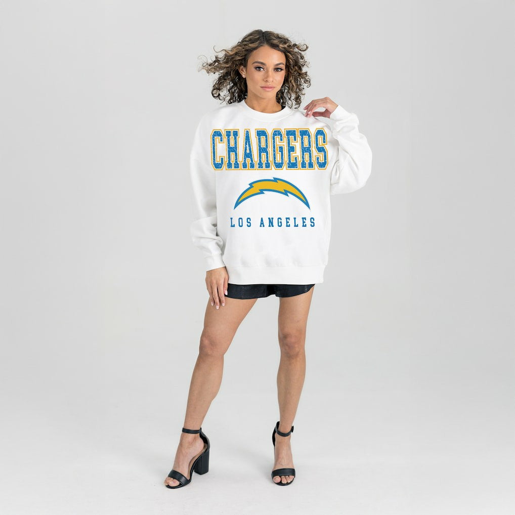 Los Angeles Chargers Gameday Couture Women's Sunday Drives Oversized Crewneck Pullover Sweatshirt – White online