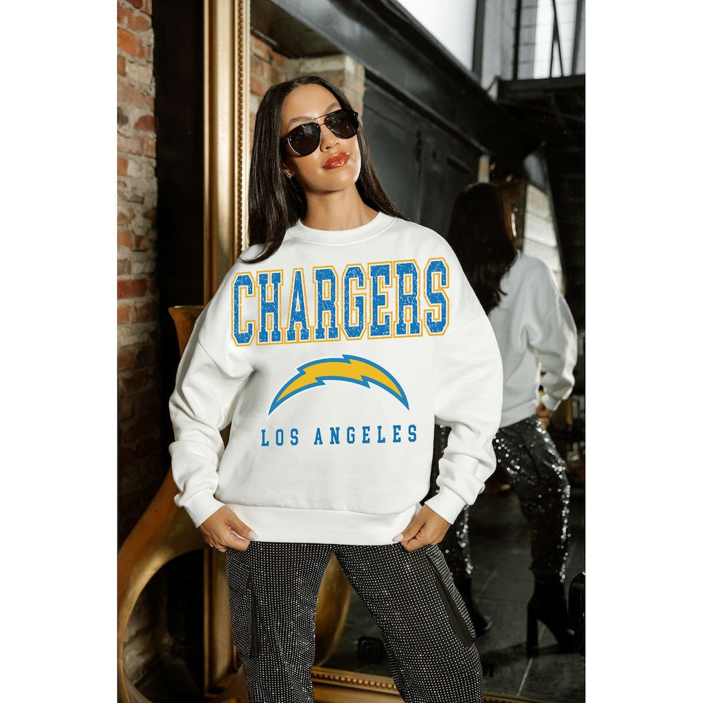 Los Angeles Chargers Gameday Couture Women's Sunday Drives Oversized Crewneck Pullover Sweatshirt – White online