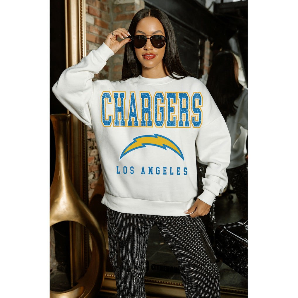 Los Angeles Chargers Gameday Couture Women's Sunday Drives Oversized Crewneck Pullover Sweatshirt – White online