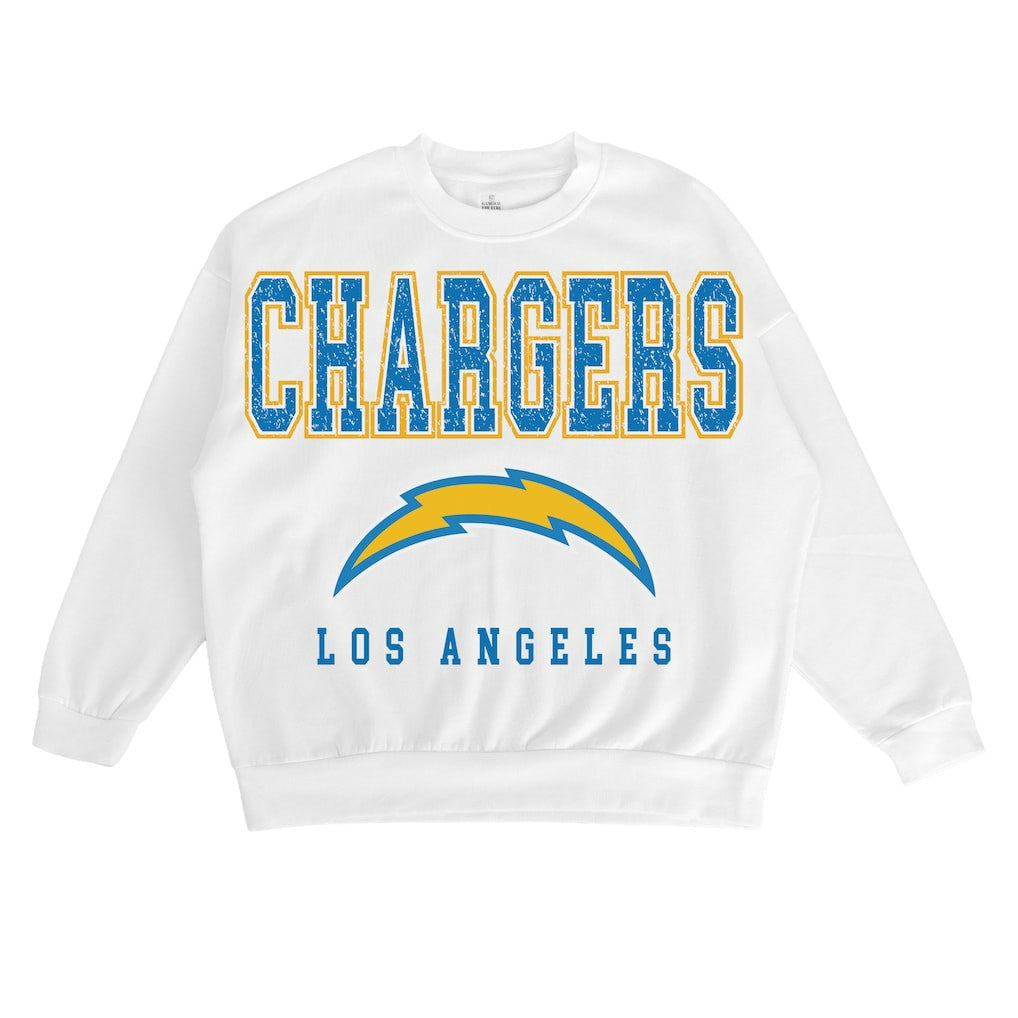 Los Angeles Chargers Gameday Couture Women's Sunday Drives Oversized Crewneck Pullover Sweatshirt – White online