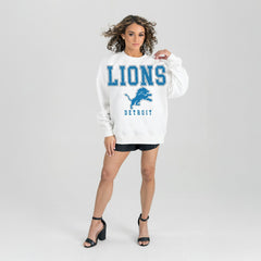Detroit Lions Gameday Couture Women's Sunday Drives Oversized Crewneck Pullover Sweatshirt – White discount
