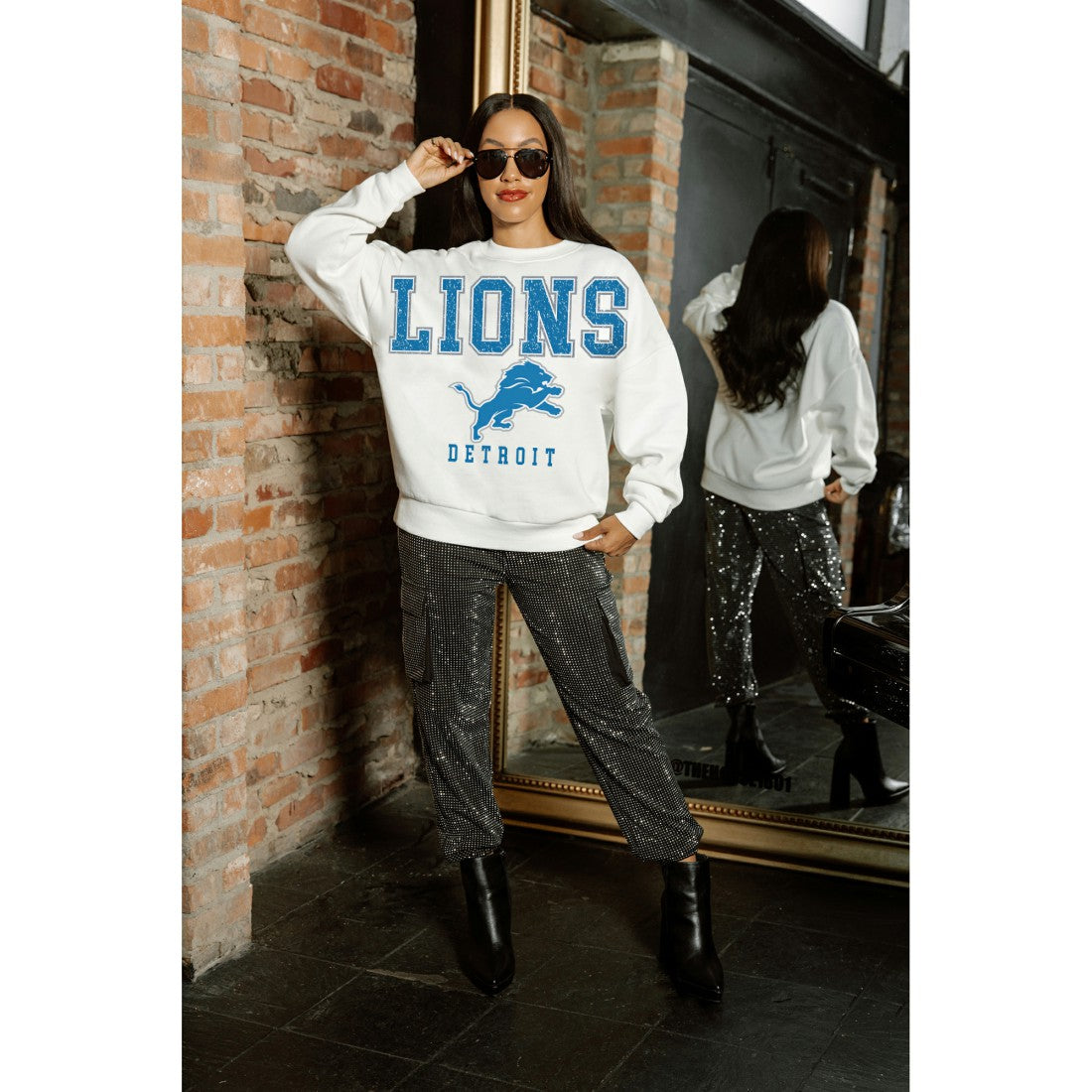 Detroit Lions Gameday Couture Women's Sunday Drives Oversized Crewneck Pullover Sweatshirt – White discount
