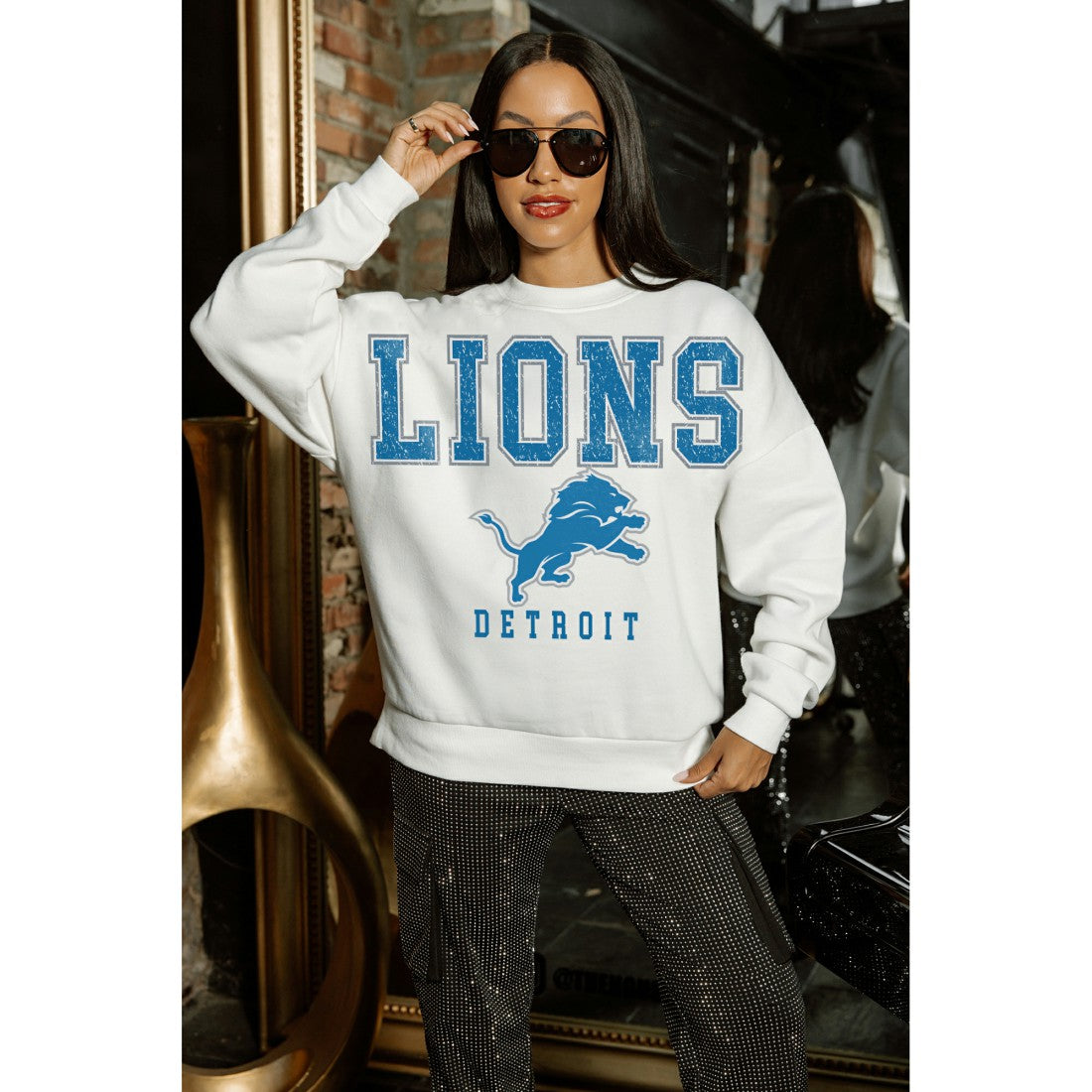Detroit Lions Gameday Couture Women's Sunday Drives Oversized Crewneck Pullover Sweatshirt – White discount