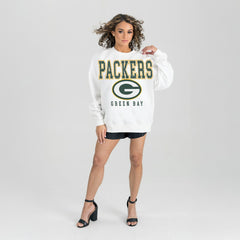 Green Bay Packers Gameday Couture Women's Sunday Drives Oversized Crewneck Pullover Sweatshirt – White on sale