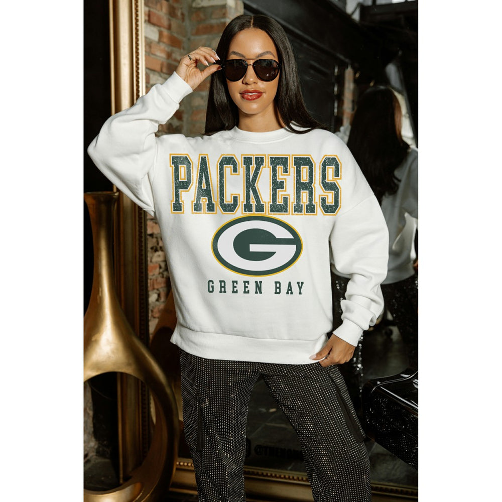 Green Bay Packers Gameday Couture Women's Sunday Drives Oversized Crewneck Pullover Sweatshirt – White on sale