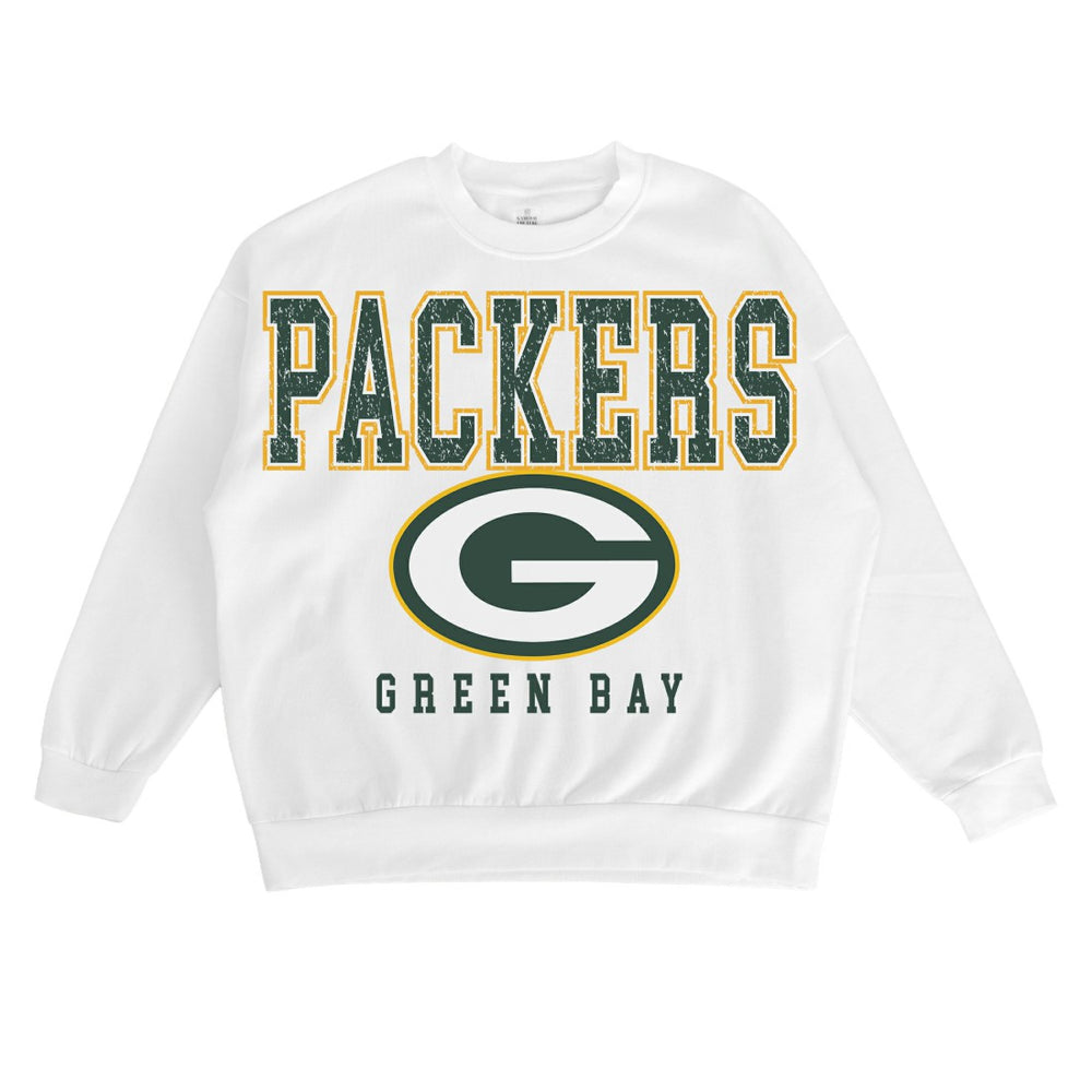 Green Bay Packers Gameday Couture Women's Sunday Drives Oversized Crewneck Pullover Sweatshirt – White on sale