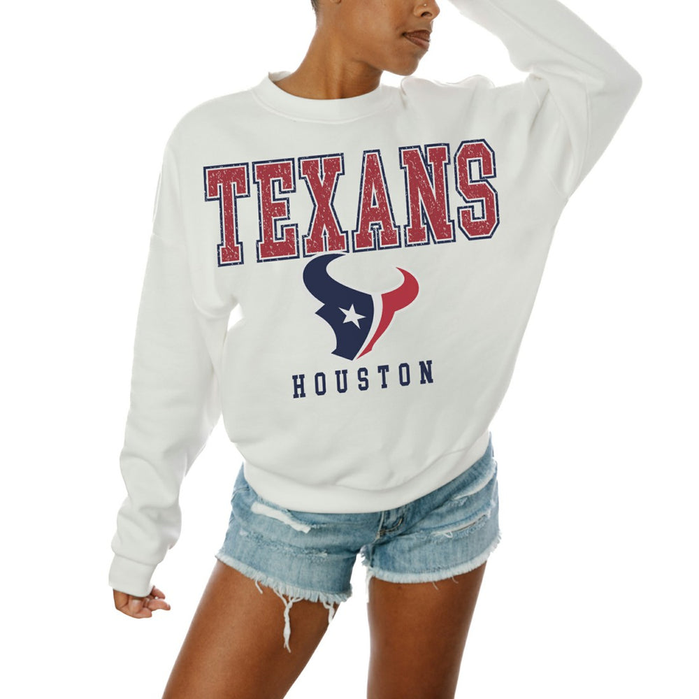Houston Texans Gameday Couture Women's Sunday Drives Oversized Crewneck Pullover Sweatshirt – White outlet