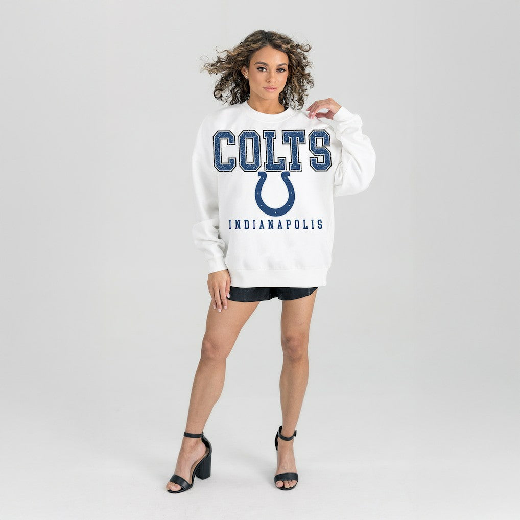 Indianapolis Colts Gameday Couture Women's Sunday Drives Oversized Crewneck Pullover Sweatshirt – White outlet