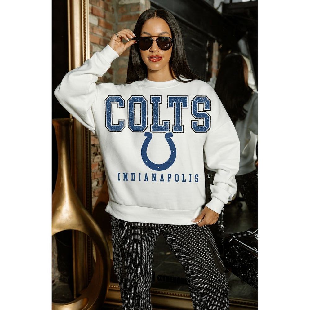 Indianapolis Colts Gameday Couture Women's Sunday Drives Oversized Crewneck Pullover Sweatshirt – White outlet