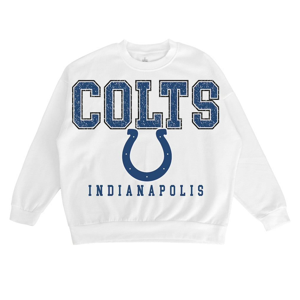 Indianapolis Colts Gameday Couture Women's Sunday Drives Oversized Crewneck Pullover Sweatshirt – White outlet