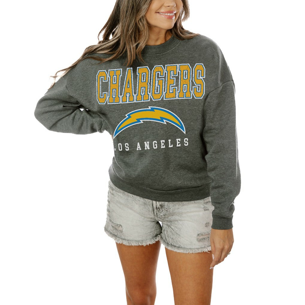 Los Angeles Chargers Gameday Couture Women's Oversized Bring The Energy Pullover Sweatshirt – Charcoal online
