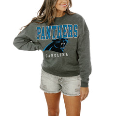 Carolina Panthers Gameday Couture Women's Oversized Bring The Energy Pullover Sweatshirt – Charcoal sale