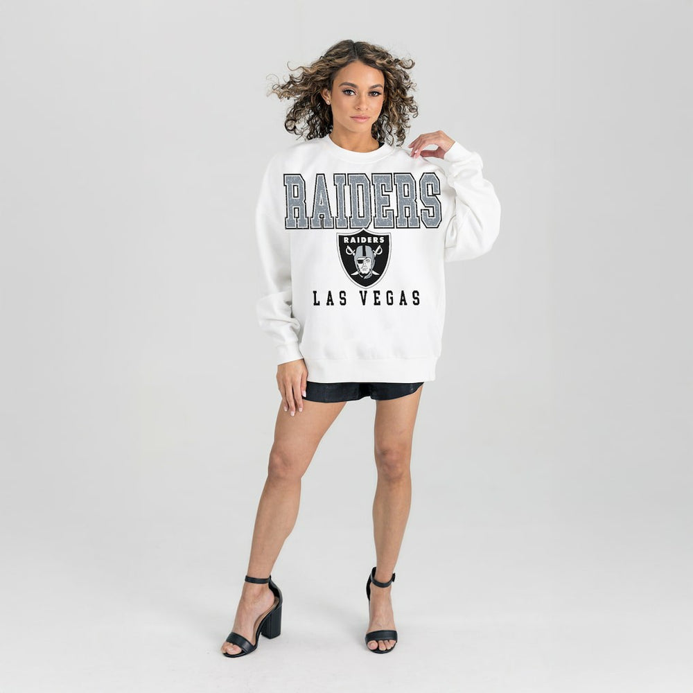 Las Vegas Raiders Gameday Couture Women's Sunday Drives Oversized Crewneck Pullover Sweatshirt – White sale