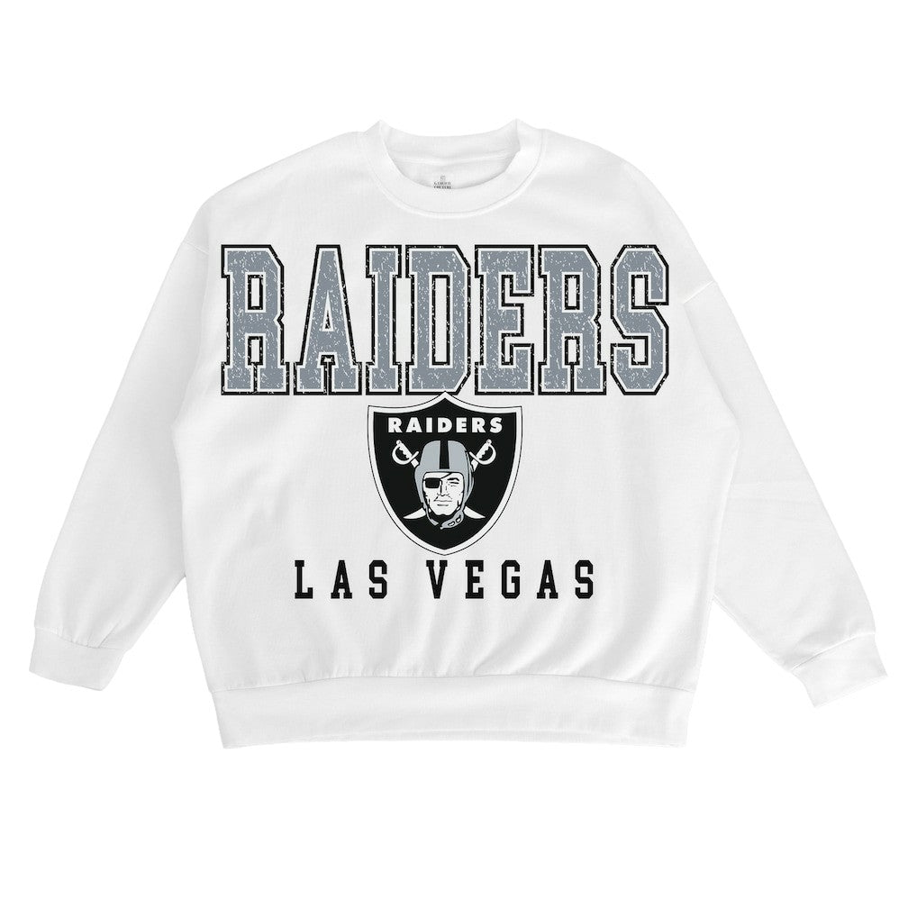 Las Vegas Raiders Gameday Couture Women's Sunday Drives Oversized Crewneck Pullover Sweatshirt – White sale