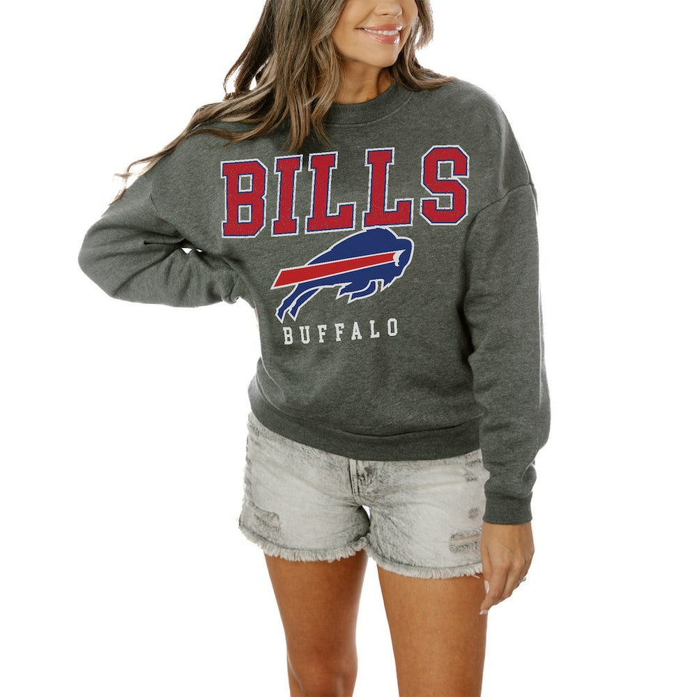 Buffalo Bills Gameday Couture Women's Oversized Bring The Energy Pullover Sweatshirt – Charcoal for sale