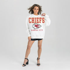 Kansas City Chiefs Gameday Couture Women's Sunday Drives Oversized Crewneck Pullover Sweatshirt – White online