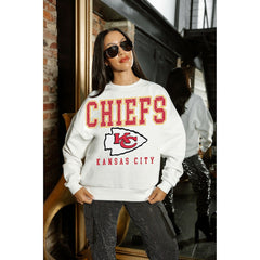Kansas City Chiefs Gameday Couture Women's Sunday Drives Oversized Crewneck Pullover Sweatshirt – White online