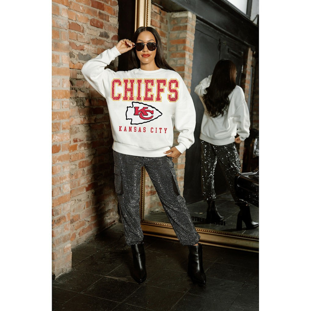 Kansas City Chiefs Gameday Couture Women's Sunday Drives Oversized Crewneck Pullover Sweatshirt – White online