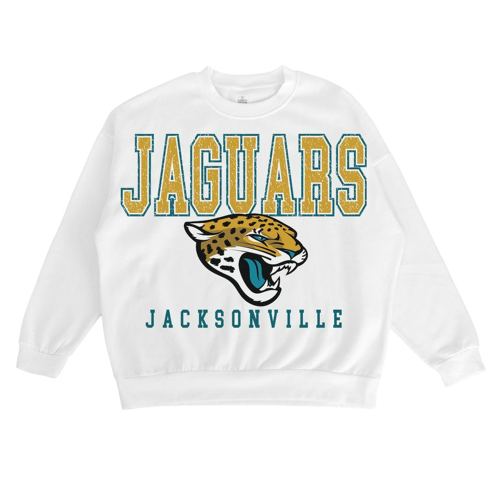 Jacksonville Jaguars Gameday Couture Women's Sunday Drives Oversized Crewneck Pullover Sweatshirt – White online