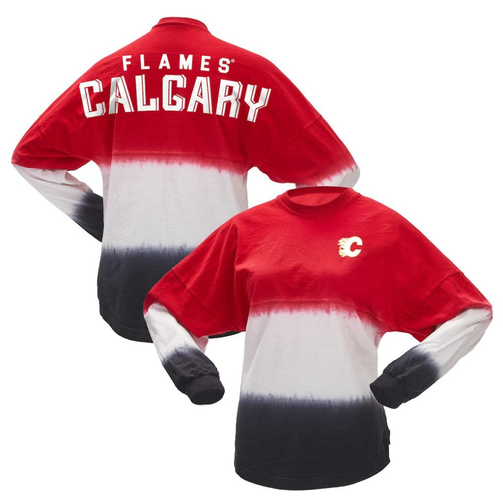 Calgary Flames Fanatics Women's Ombre Long Sleeve T-Shirt - Red/Black T-shirts