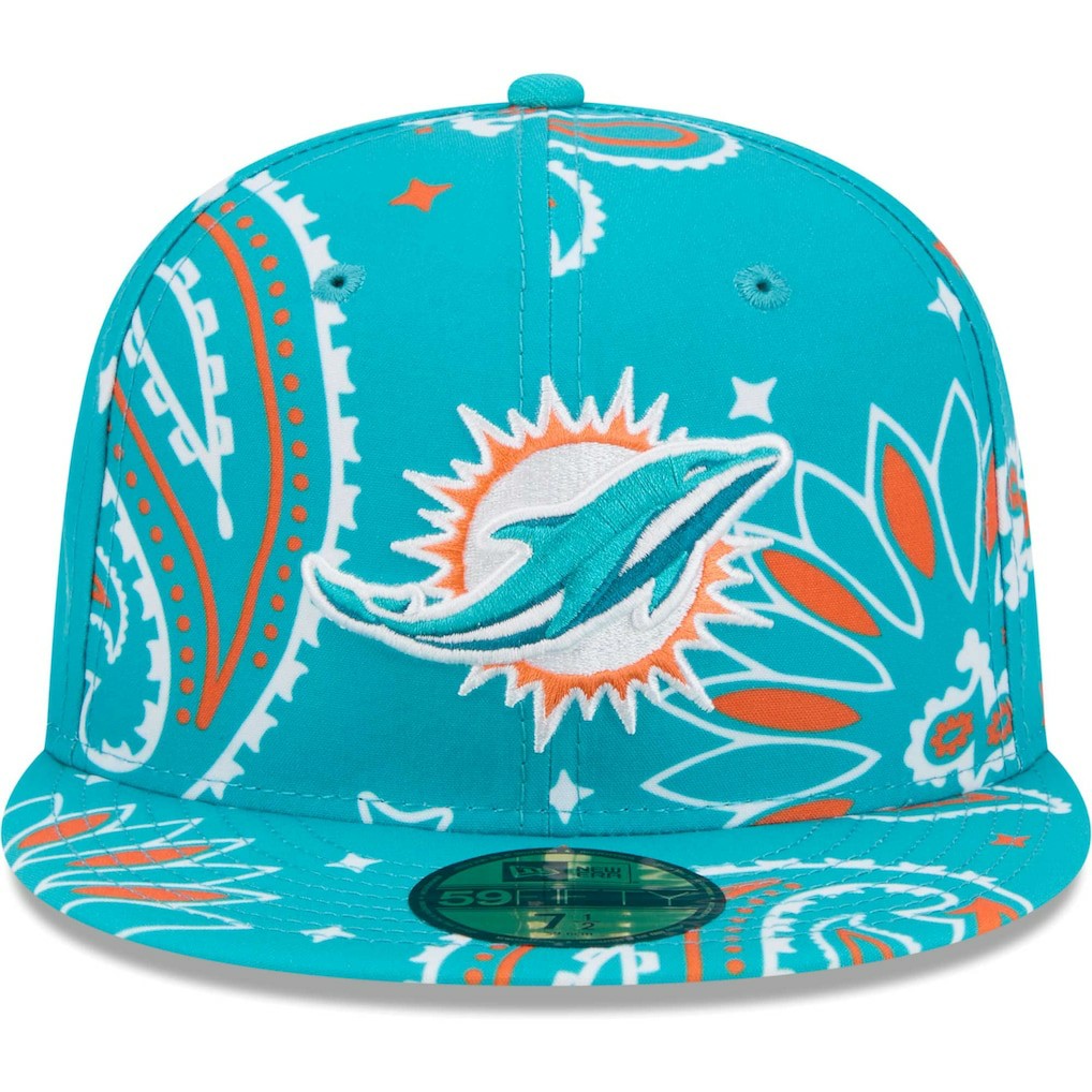 Miami Dolphins New Era Paisley 59FIFTY Fitted Hat - Aqua sale